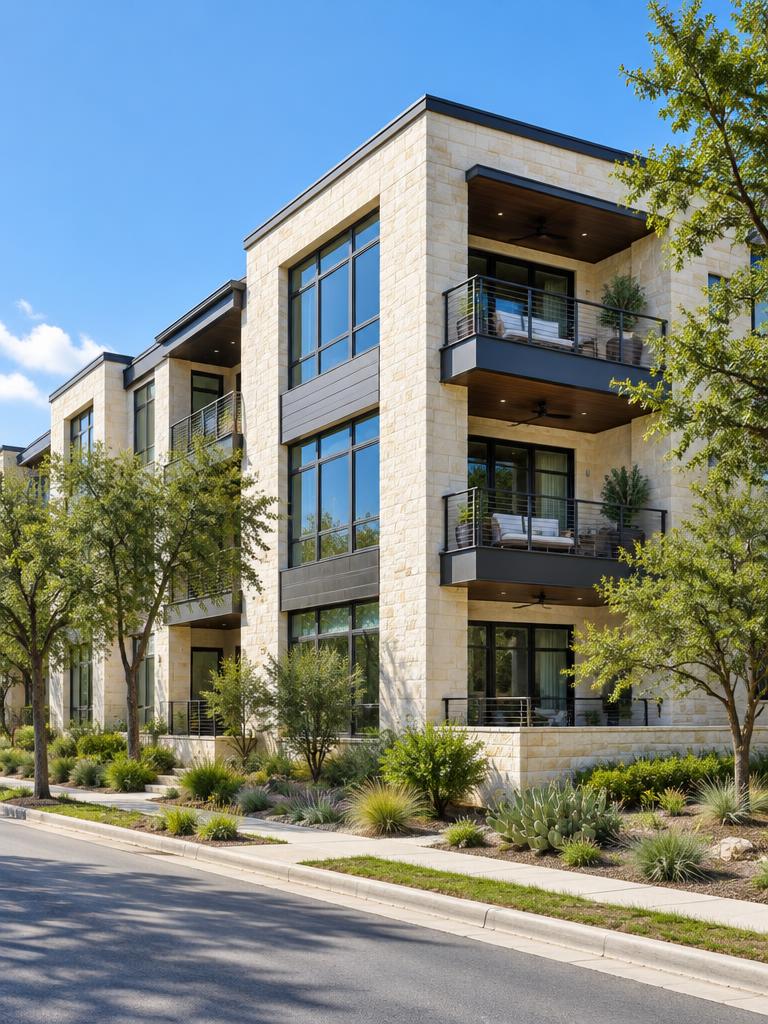 Modern limestone multifamily property in Austin
